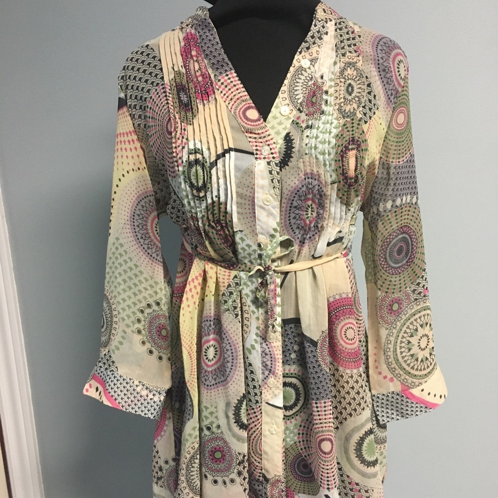American Rag Sheer Long Sleeve Patterned Tunic